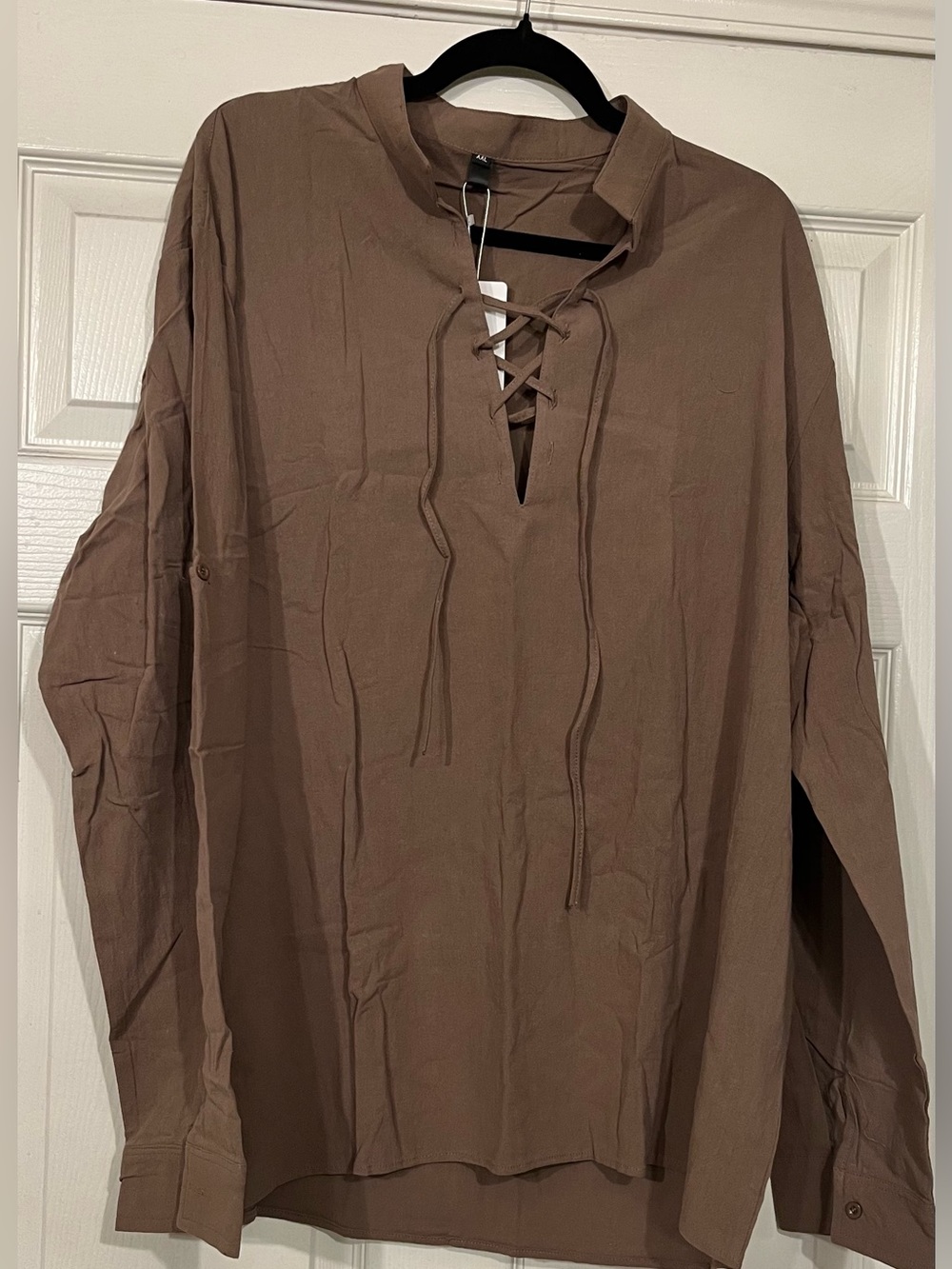 Men's Brown Lace-Up Long-Sleeve Shirt - Picture 2 of 3